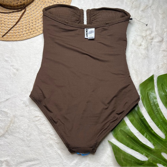 DKNY Bandeau Shirred One-Piece Brown Swimsuit NWOT - Picture 9 of 11